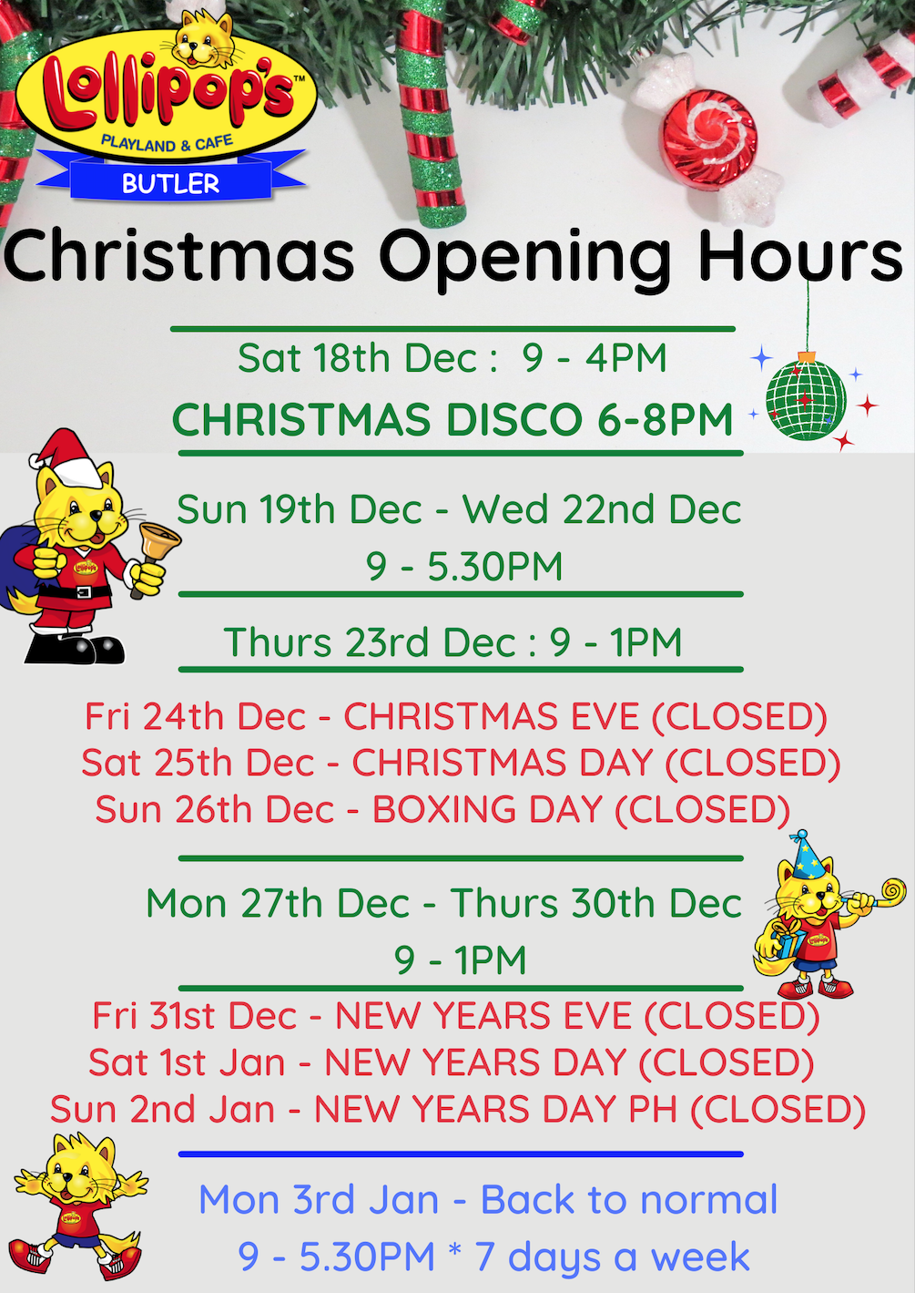 Christmas Opening Times